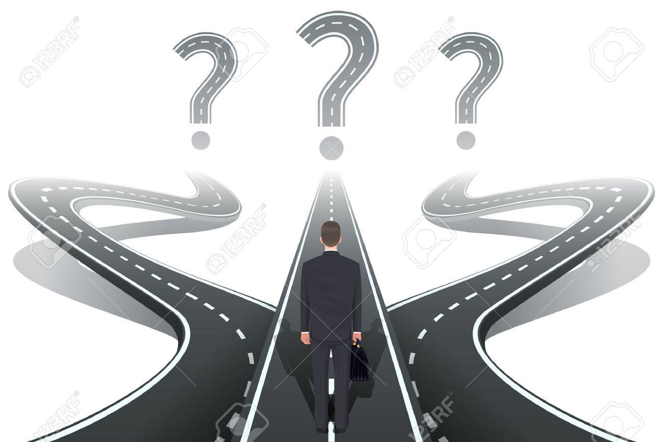 man on road with 3 directions