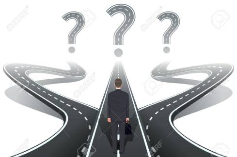 man on road with 3 directions