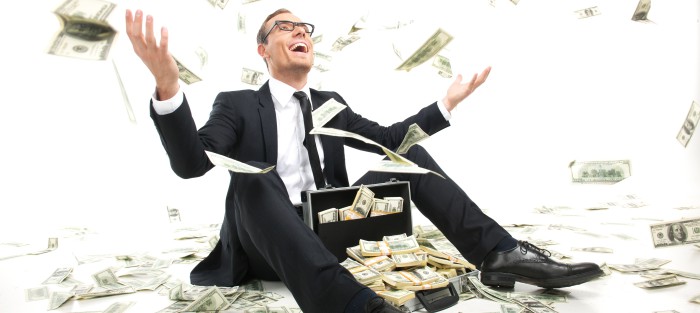 wealth man tossing dollars